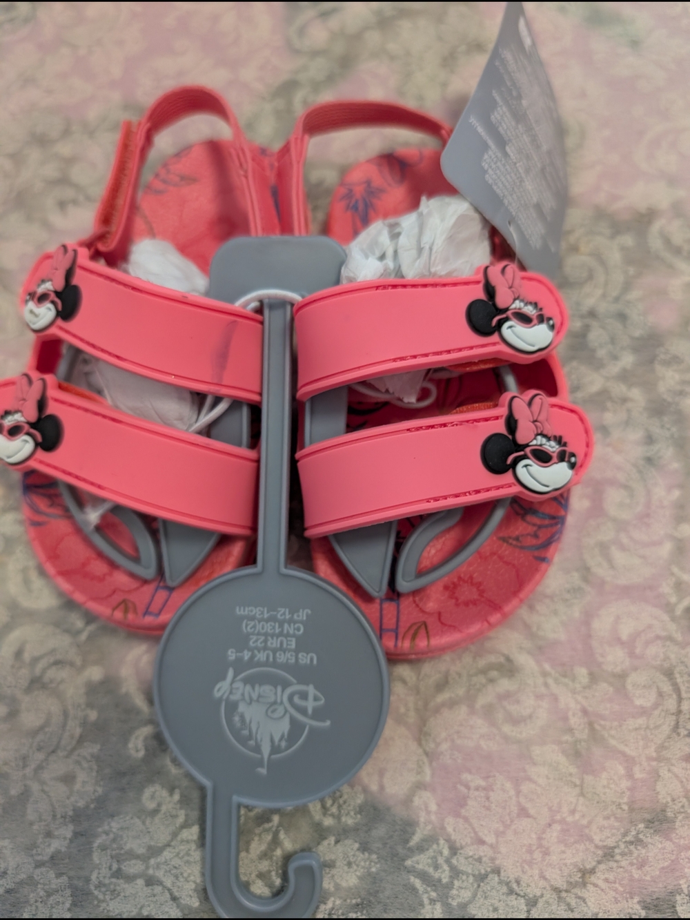 Disney Minnie Mouse Coral Pink Girls Sandals with Bow Charms